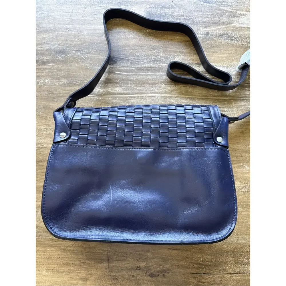 Patricia Nash Discovery Valeria Saddle Bag Navy Woven Leather LE NWT D398226